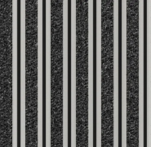 Textured fabric with vertical silver and black stripes alternating in a repeating pattern