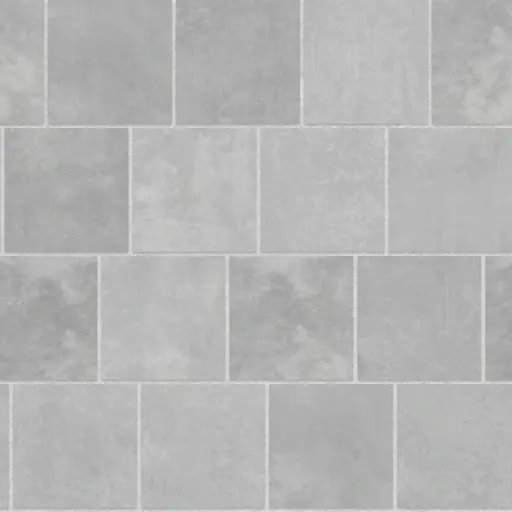 Light grey polished concrete tiles arranged in a staggered pattern with smooth, mottled surfaces for flooring