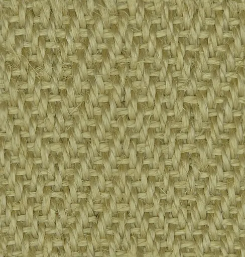 close-up of natural beige sisal fiber fabric with pearl weave pattern and rough texture