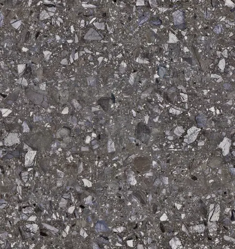 Seamless gray terrazzo flooring with mixed stone chips in white, gray, and dark tones, ideal for modern interior floors.