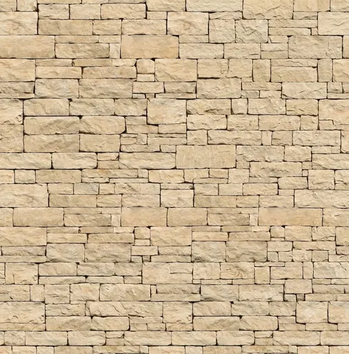 Cream-colored travertine stone wall with textured rectangular tiles, suitable for interior or exterior wall cladding.