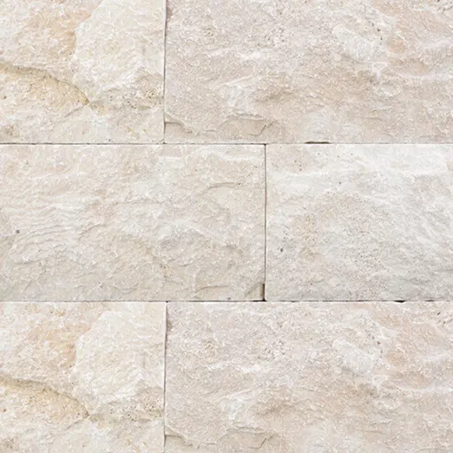 Beige travertine stone tiles with textured organic surface pattern, suitable for flooring and wall applications.