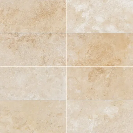 Beige travertine stone tiles with subtle veining and texture, suitable for flooring and wall use in interior and exterior spa