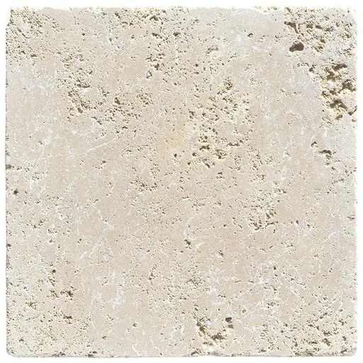 Cream-colored travertine stone tile with natural porous surface and veined pattern, ideal for flooring and wall cladding.
