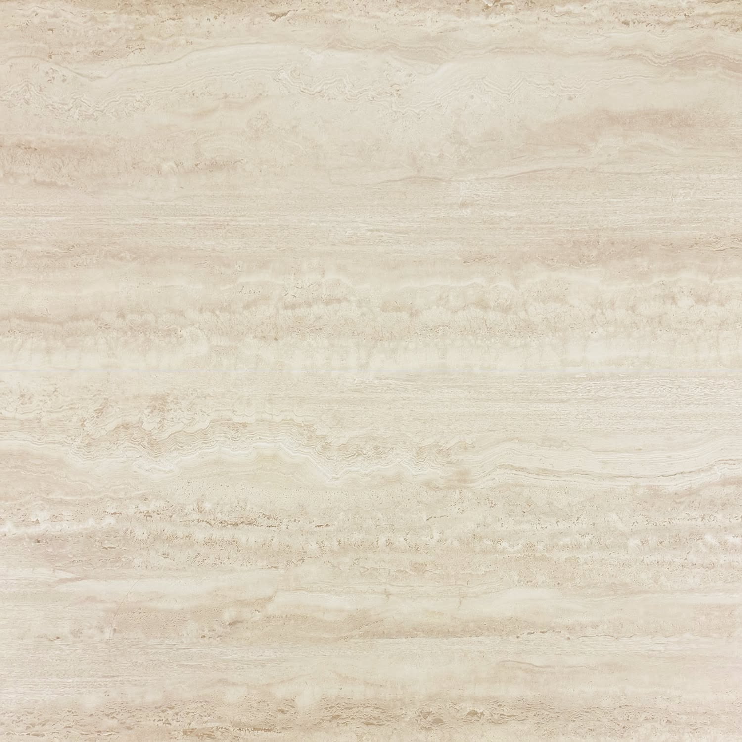Seamless beige travertine stone tile with natural horizontal striations and subtle texture for wall use